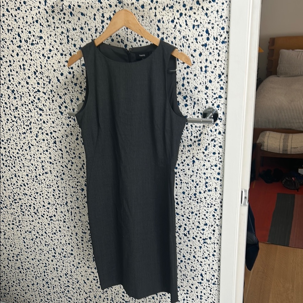 Theory Dark Grey Sleeveless Sheath Midi Dress (size 6)
